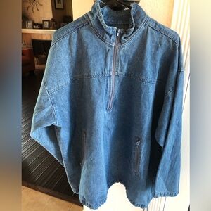 Lee Valley Ireland Denim Chore Jacket Men Large Blue 1/2 Zip 100% Cotton